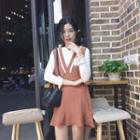 Set: Plain Long Sleeve T-shirt + Ruffle Hem Tank Dress