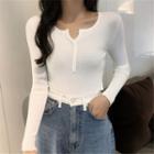 V-neck Button-up Long-sleeve Knit Top