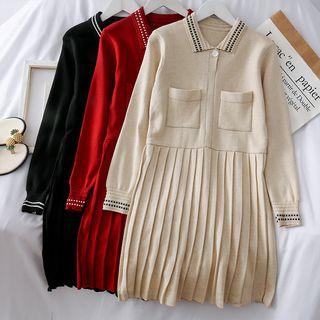 Pleated Knit Polo Dress
