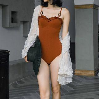Set: Frilled Trim Swimsuit + Lace Cover-up