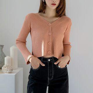 Slit-side Cropped Rib-knit Cardigan