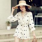 Set: Plain Bikini Set + 3/4-sleeve Dotted Cover-up Dress