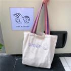 Smiley Face Embroidered Canvas Tote Bag As Shown In Figure - One Size