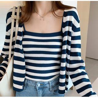 Set: Striped Knit Camisole + Cardigan