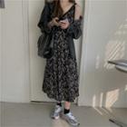 Spaghetti Strap Floral Print Midi Dress / Denim Jacket