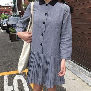 Plaid Accordion Pleated Hem Shirtdress