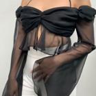 Long-sleeve Off-shoulder Cropped Mesh Top