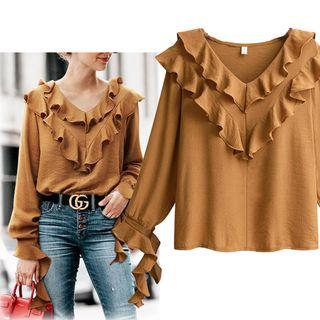 Frill Trim V-neck Blouse