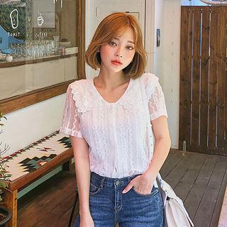 Wide-collar See-through Lace Blouse