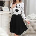 Long-sleeve Flower-print Dress