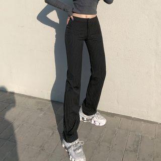 High-waist Striped Straight-fit Pants