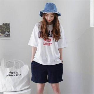 Set: Lettering Dip-back Top + Sweat Shorts