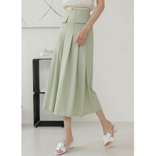 Flap Pintuck Long Flare Skirt
