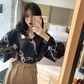 Print Long-sleeve Shirt / High-waist Pants
