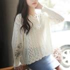 Floral Embroidered Long-sleeved Loose-fit Sweater V-neck Cutout Lace Top