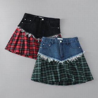 Mini Denim Panel Pleated Skirt