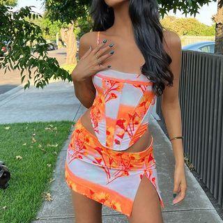 Set: Print Cropped Camisole Top + Mini Pencil Skirt