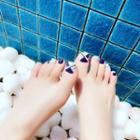 Plaid / Plain Faux Toe Nail Tips J85 - Blue & Black & White - One Size