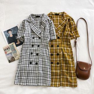 Double Breasted Plaid Dress