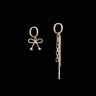 Bow Asymmetrical Fringed Alloy Earring 1 Pair - Asymmetric - Gold - One Size