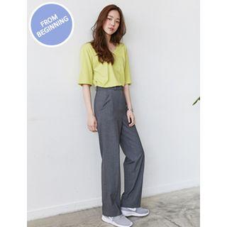 Flat-front Wide Leg Pants