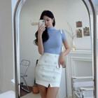 Flap Button-trim Tweed Miniskirt With Inset Shorts
