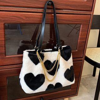 Heart Print Fluffy Tote Bag