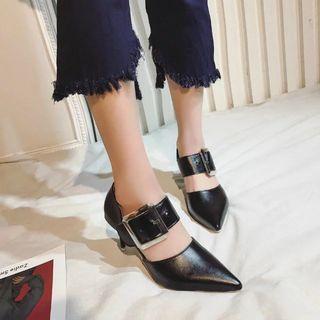 Faux-leather Buckled Pointy-toe High-heel Pumps