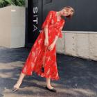 Bell-sleeve Floral Maxi Chiffon Dress