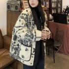 Print Fleece Loose-fit Jacket Black & Off-white - One Size