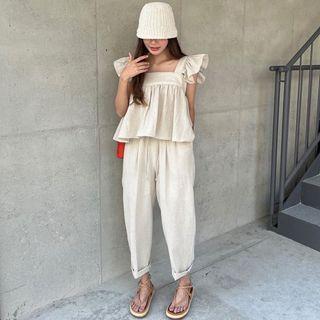 Cap-sleeve Blouse / Wide Leg Pants