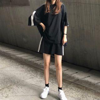 Set: 3/4-sleeve Two-tone T-shirt + Shorts