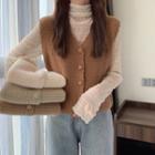 Long-sleeve Mock-neck Lace Top / Button-up Sweater Vest