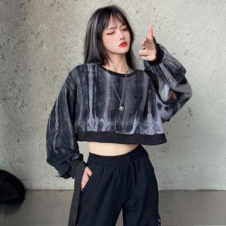 Tie Dye Long-sleeve Cropped Top Black - One Size