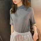 High Neck Plain Short-sleeve Tee