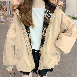 Mock Two Piece Lettering Long-sleeve Zip Up Jacket