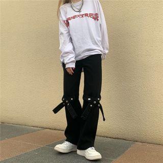 Mid Waist Strappy Wide Leg Jeans
