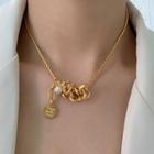 Faux Pearl Brass Pendant Necklace Gold - One Size