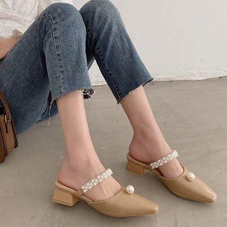 Faux Pearl Chunky-heel Mules