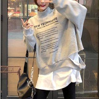 Mock Two-piece Printed Pullover Gray - One Size