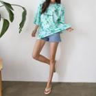 3/4-sleeve Letter Print Dye T-shirt
