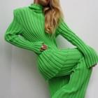 Set: Ribbed Sweater + Wide Leg Pants