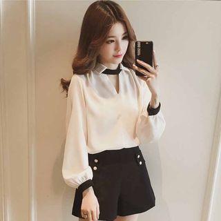 Tie-neckline Plain Blouse