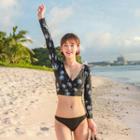 Wrap-front Long-sleeve Bikini Set