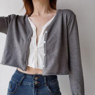 Mock Two Piece Color-block Knit Long-sleeve Cardigan