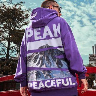 Long-sleeve Lettering Mountain Print Hoodie