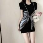 Mock Two Piece Short-sleeve Sheath Dress Black - One Size