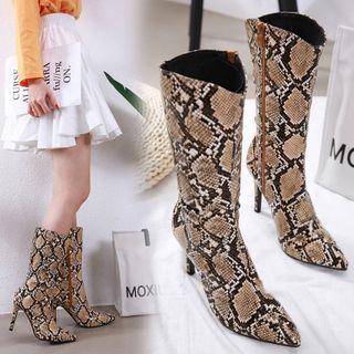 Python Print Pointy-toe High-heel Mid-calf Boots
