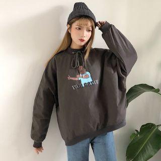 Batwing-sleeve Printed Loose-fit Pullover