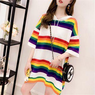Hood Short-sleeve Striped T-shirt